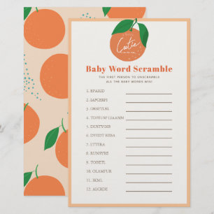 Papier Orange Baby Word Scramble Baby shower Jeu