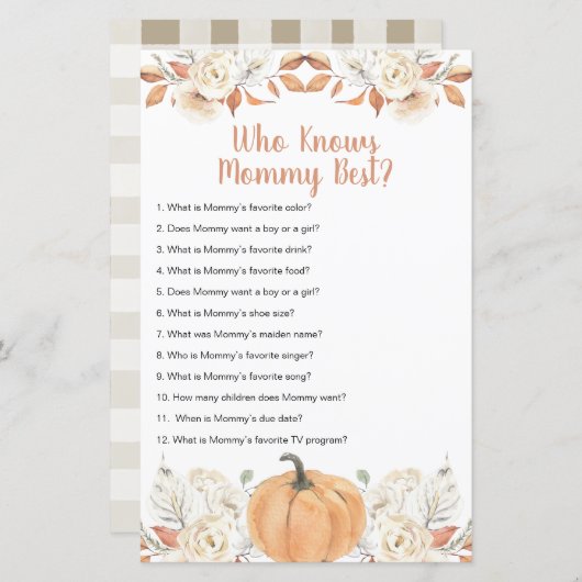 Papier Orange Citrouille Rustique Floral Qui Connaît Mama (Devant / Derrière)