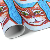 Papier orange d'emballage cadeau de chat tigré (Coin rond)