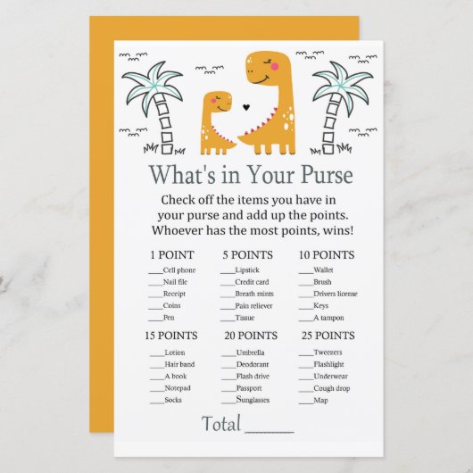 Papier Orange Dino Qu'y a-t-il dans votre baby shower de  (Devant / Derrière)