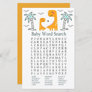 Papier Orange Dinosaur Baby shower Word Recherche Jeu
