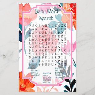 Papier Orange fleurs Baby shower Mot de recherche Jeu