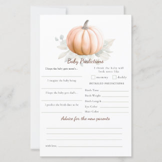 Papier Orange Pumpkin Fall Baby Shower Predictions Card