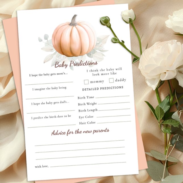 Papier Orange Pumpkin Fall Baby Shower Predictions Card (Baby Shower Activity)