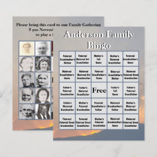Papier Orange Sunset Mountain Photo Family Bingo