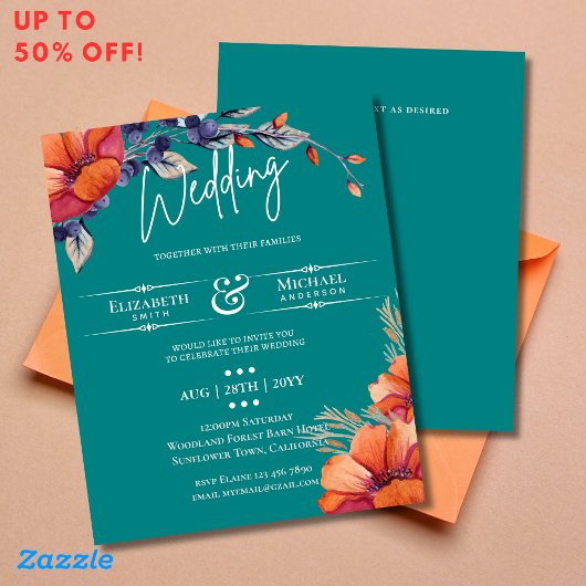 Papier Orange Turquoise de feu Mariage Rustique