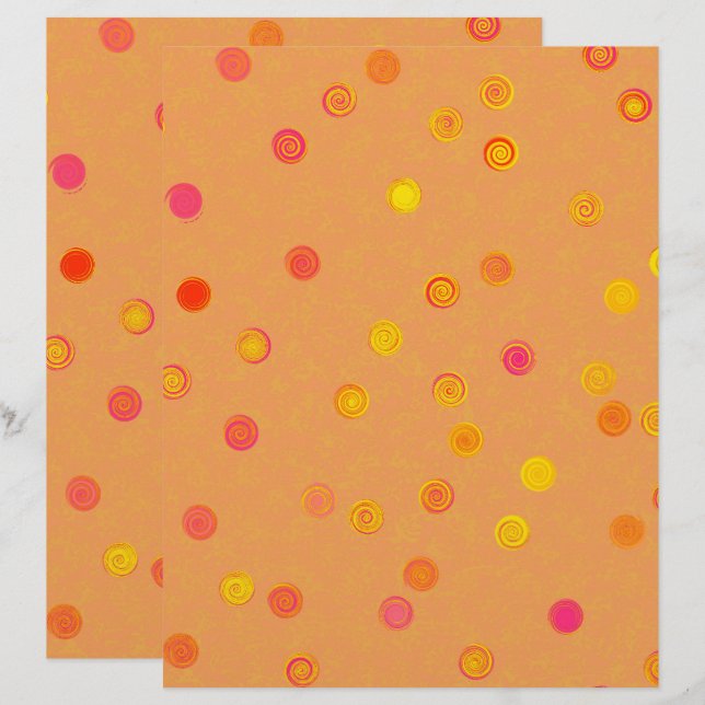 Papier Orange Twisty Polka Dot Spiral 2-Sided Scrap Paper (Devant / Derrière)