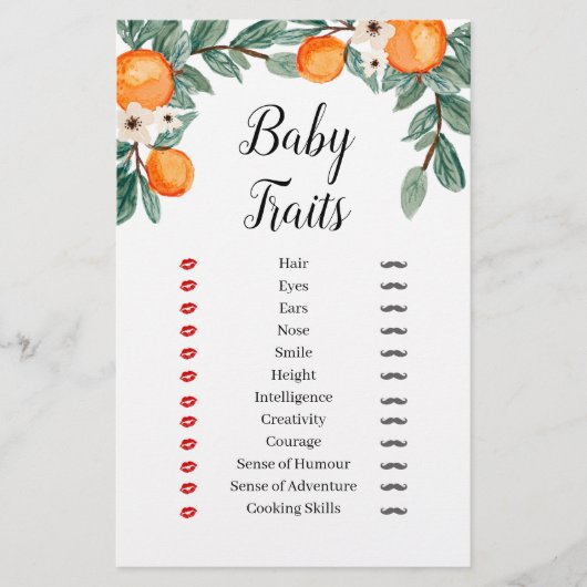 Papier Oranges Baby shower Twin Baby Traits Jeu (Devant)
