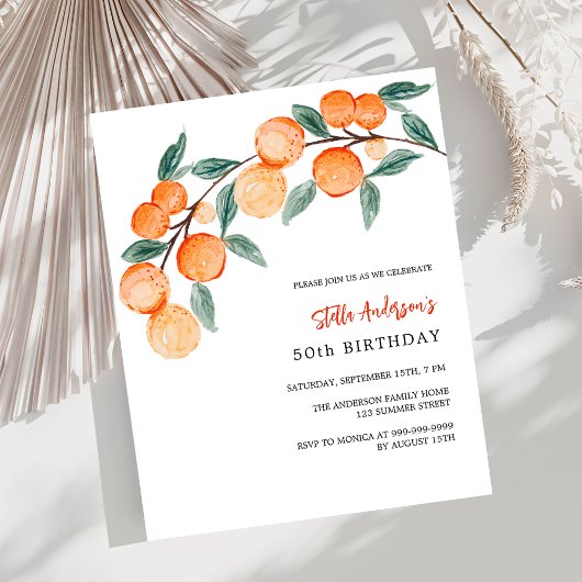 Papier Oranges budget couleur aquarelle invitation d'anni