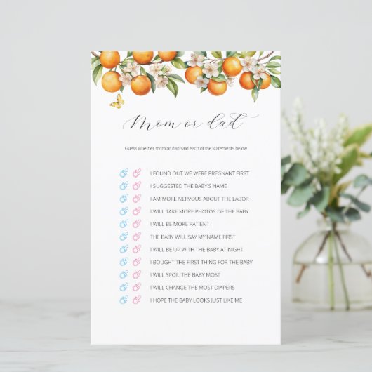 Papier Oranges Citrus Maman Ou Papa Baby shower Jeu (Debout devant)