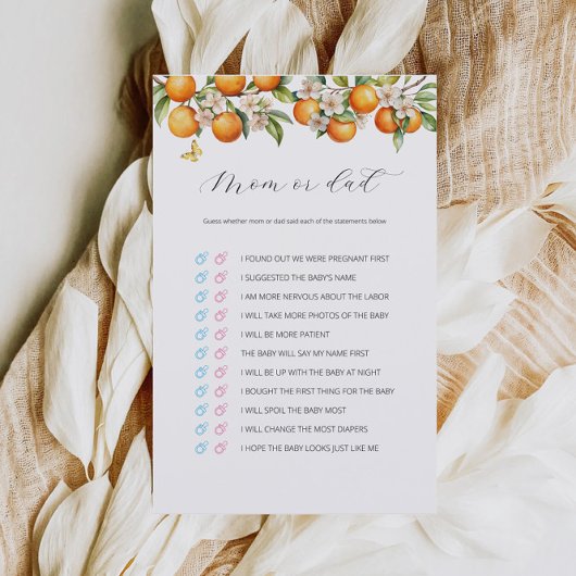 Papier Oranges Citrus Maman Ou Papa Baby shower Jeu