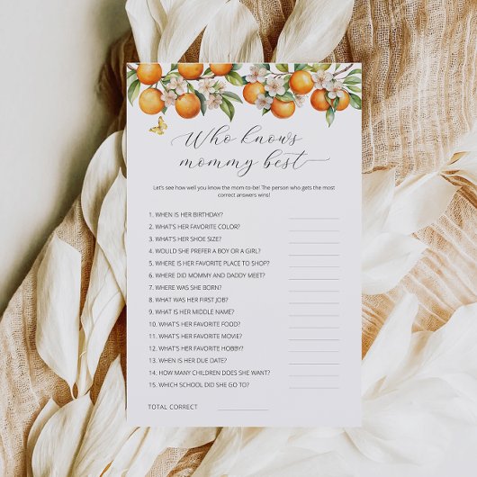 Papier Oranges Qui Connaît Maman Meilleur Baby shower Jeu