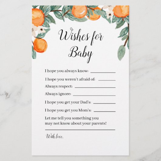 Papier Oranges Twin Baby shower Voeux pour bébé (Devant)