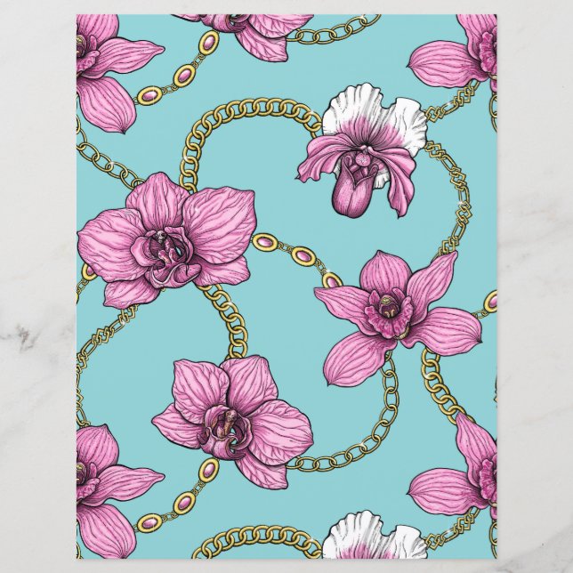 Papier Orchidées et chaînes, roses et bleues (Devant)