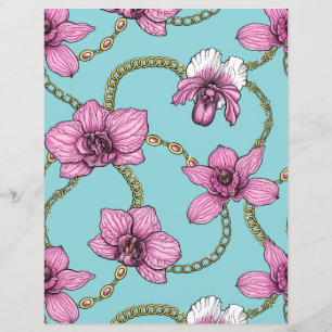 Papier Orchidées et chaînes, roses et bleues