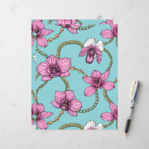 Papier Orchidées et chaînes, roses et bleues