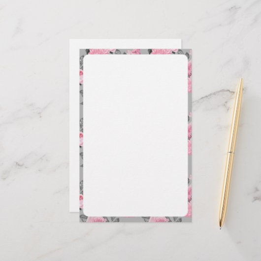 Papier ordinaire avec bordure florale (Devant/Arrière en situation)