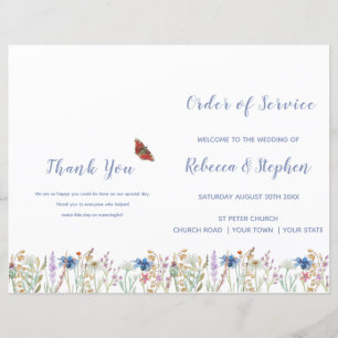 Papier Ordre de service de mariage aux fleurs sauvages