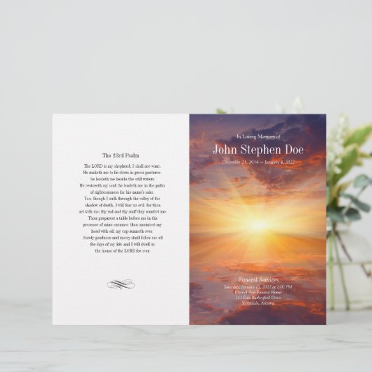 Papier Ordre des funérailles | Sunset Memorial Program (Debout devant)