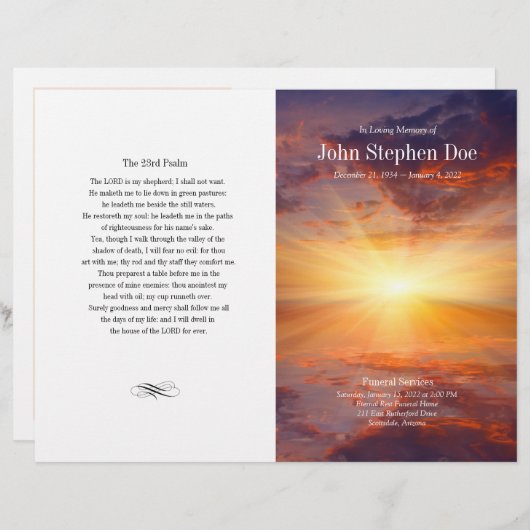 Papier Ordre des funérailles | Sunset Memorial Program (Devant / Derrière)
