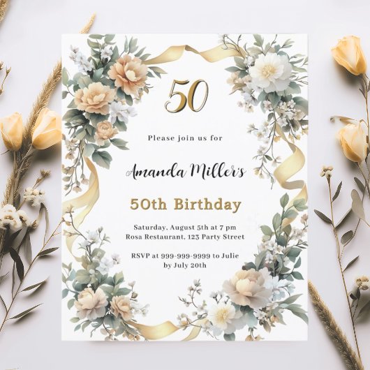 Papier Orfèvres jaune or ruban invitation anniversaire