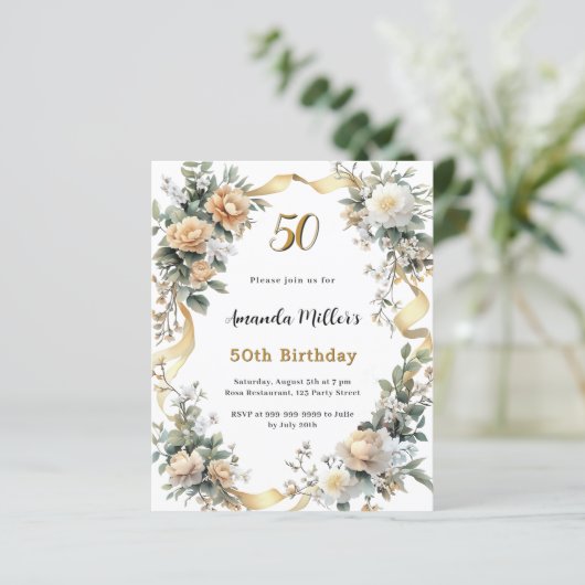 Papier Orfèvres jaune or ruban invitation anniversaire (Debout devant)