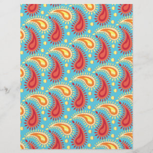Papier Oriental Turquoise Orange Perse Motif Paisley