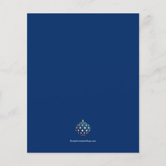 Papier Ornements de Noël Bleu Or Invitations Budget (Dos)