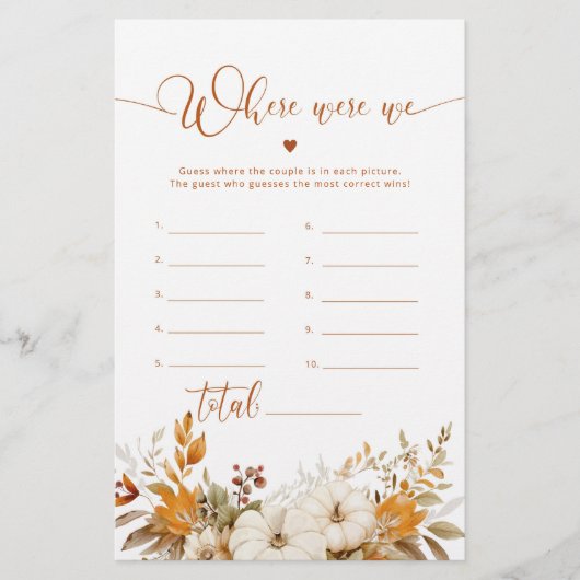 Papier Où en étions-nous la douche nuptiale jeu (Devant)