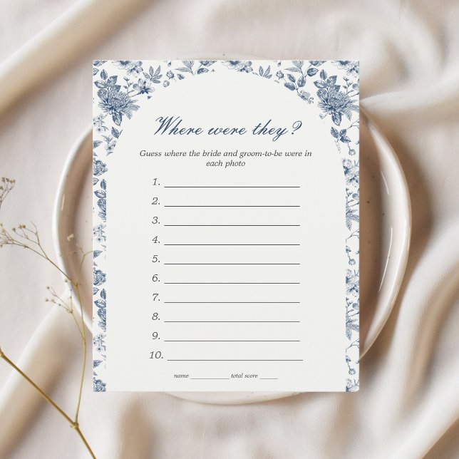 Papier Où étaient-ils Fête des mariées Game Blue Floral (Where were they bridal shower game something blue before i do chinoiserie floral elegant)