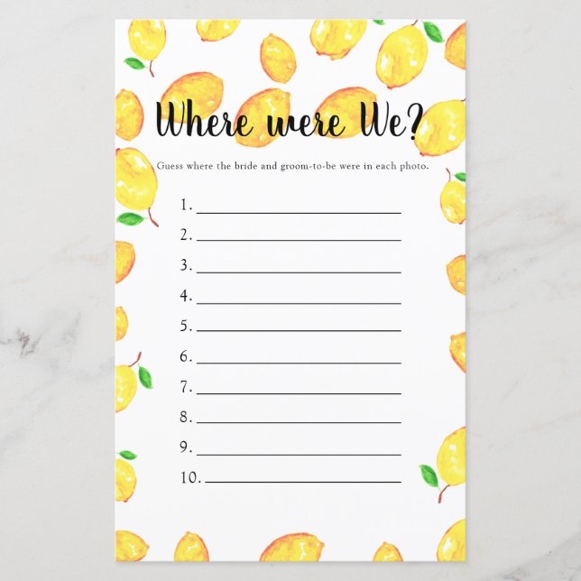 Papier Où étaient nous Fête des mariées jeu Lemon Party (Devant)