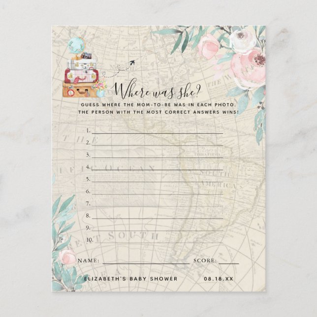 Papier Où était-elle | Jeu Baby shower (Devant)