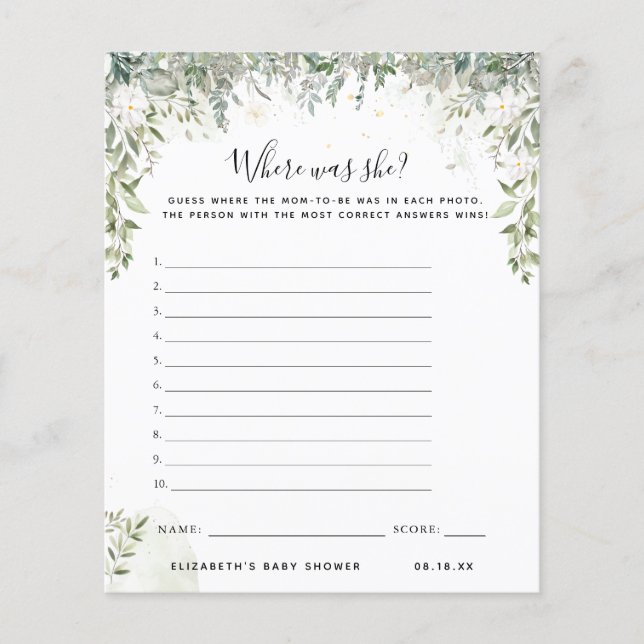 Papier Où était-elle | Jeu Baby shower (Devant)
