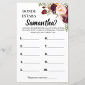 Papier Où était Elle nuptiale douche anglais jeu espagnol (Dos)