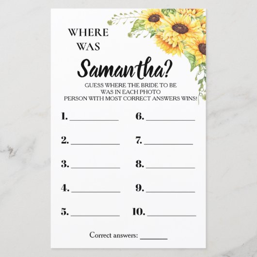 Papier Où était Elle nuptiale douche anglais jeu espagnol (Devant)