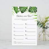 Papier Où étions-nous Jeu de Baby Shower Tropical Végétal (Debout devant)