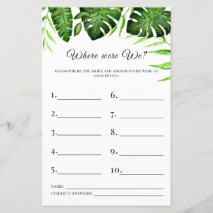 Papier Où étions-nous Jeu de Baby Shower Tropical Végétal
