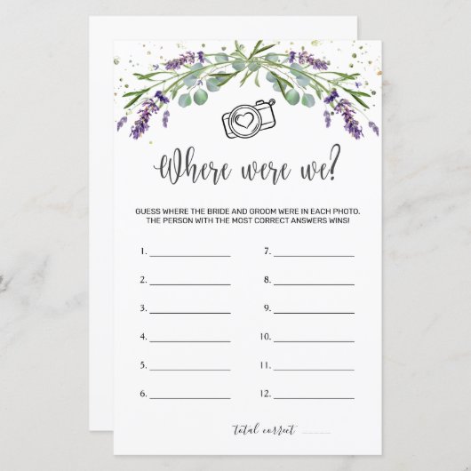 Papier Où Étions-Nous Jeu De Mariage Eucalyptus Lavender (Devant / Derrière)