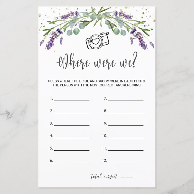Papier Où Étions-Nous Jeu De Mariage Eucalyptus Lavender (Devant)