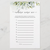 Papier Où étions-nous le jeu de douche nuptiale (Devant)