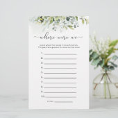 Papier Où étions-nous le jeu de douche nuptiale (Debout devant)