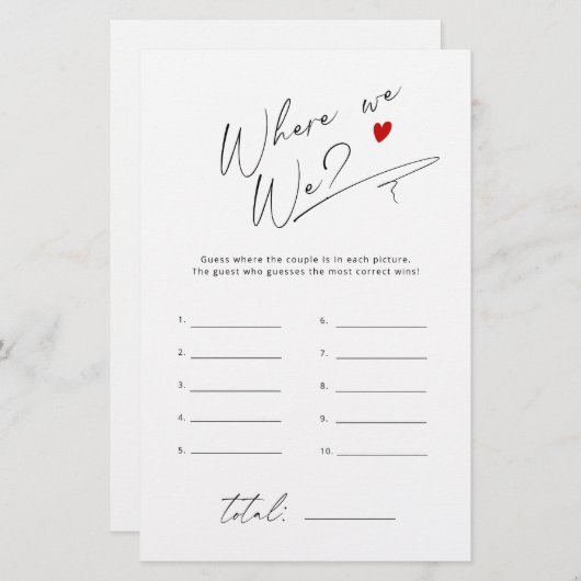 Papier Où étions-nous Simple script nuptiale jeu de douch (Devant / Derrière)