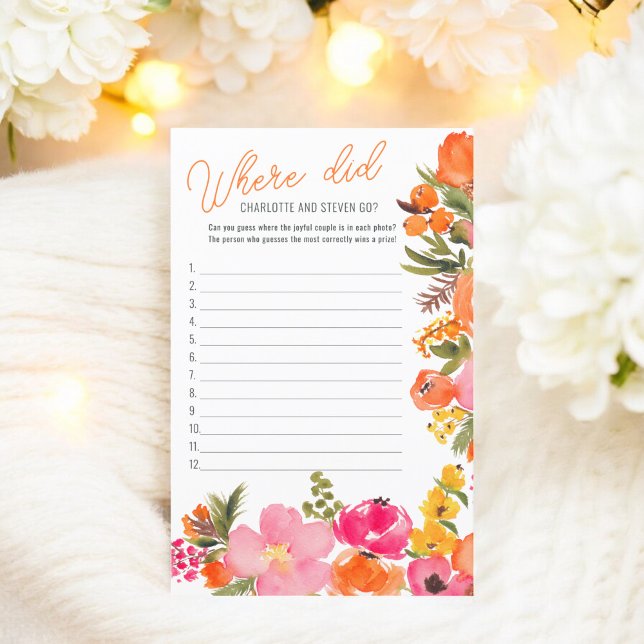 Papier Où sont-ils allés en fleurs audacieuses jeu de dou (Where did they go bold flowers bridal shower game)