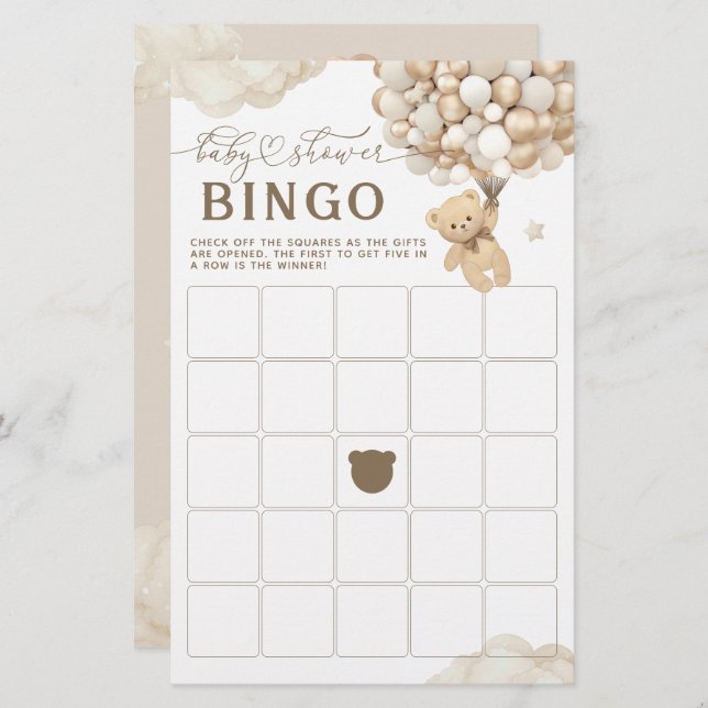 Papier Ours avec ballons Jeu de Baby shower neutre (Devant / Derrière)