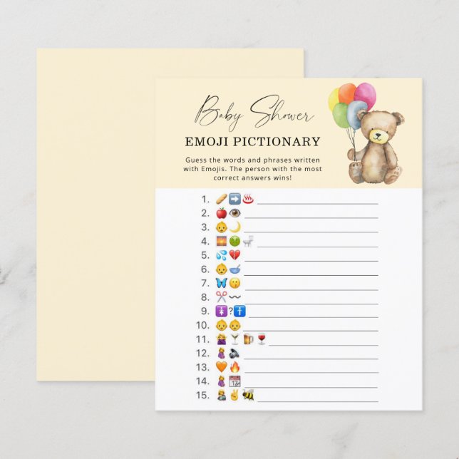 Papier Ours avec ballons \ Jeu de pictionary Emoji (Devant / Derrière)
