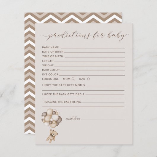 Papier Ours Avec Ballons Prédictions Pour Baby Game Card (Devant / Derrière)