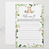 Papier Ours Baby shower Qui Suis-Je Jeu (Devant / Derrière)