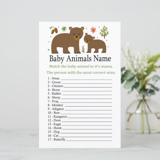 Papier Ours Bébé Animaux Nom Jeu (Debout devant)