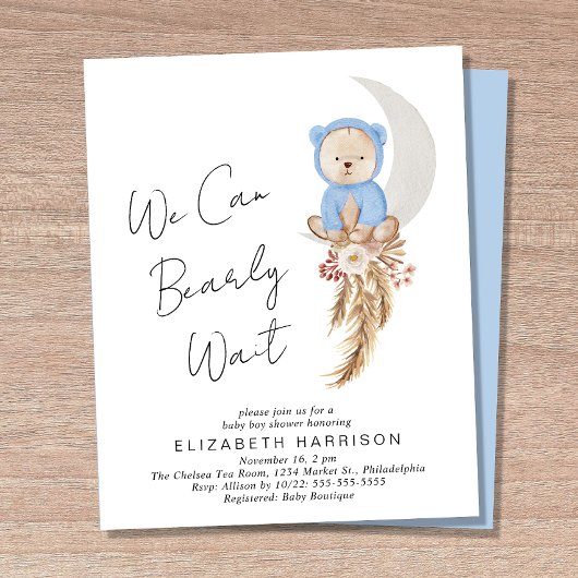 Papier Ours Boho Bearly Wait Baby Boy Shower Invitation
