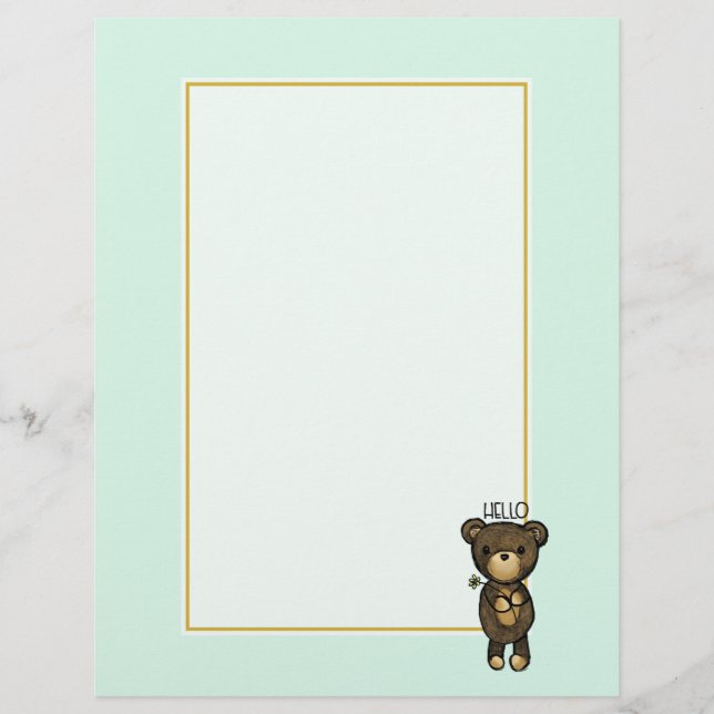 Papier Ours Brown mignon tenant une Fleur Jaune (Devant)